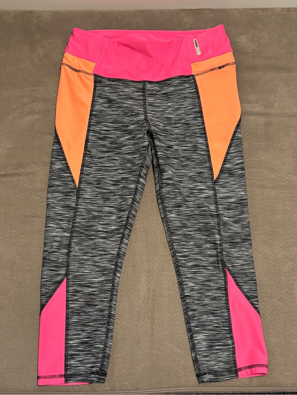 RBX Gray Space-Dye Leggings with Pink and Orange Panels